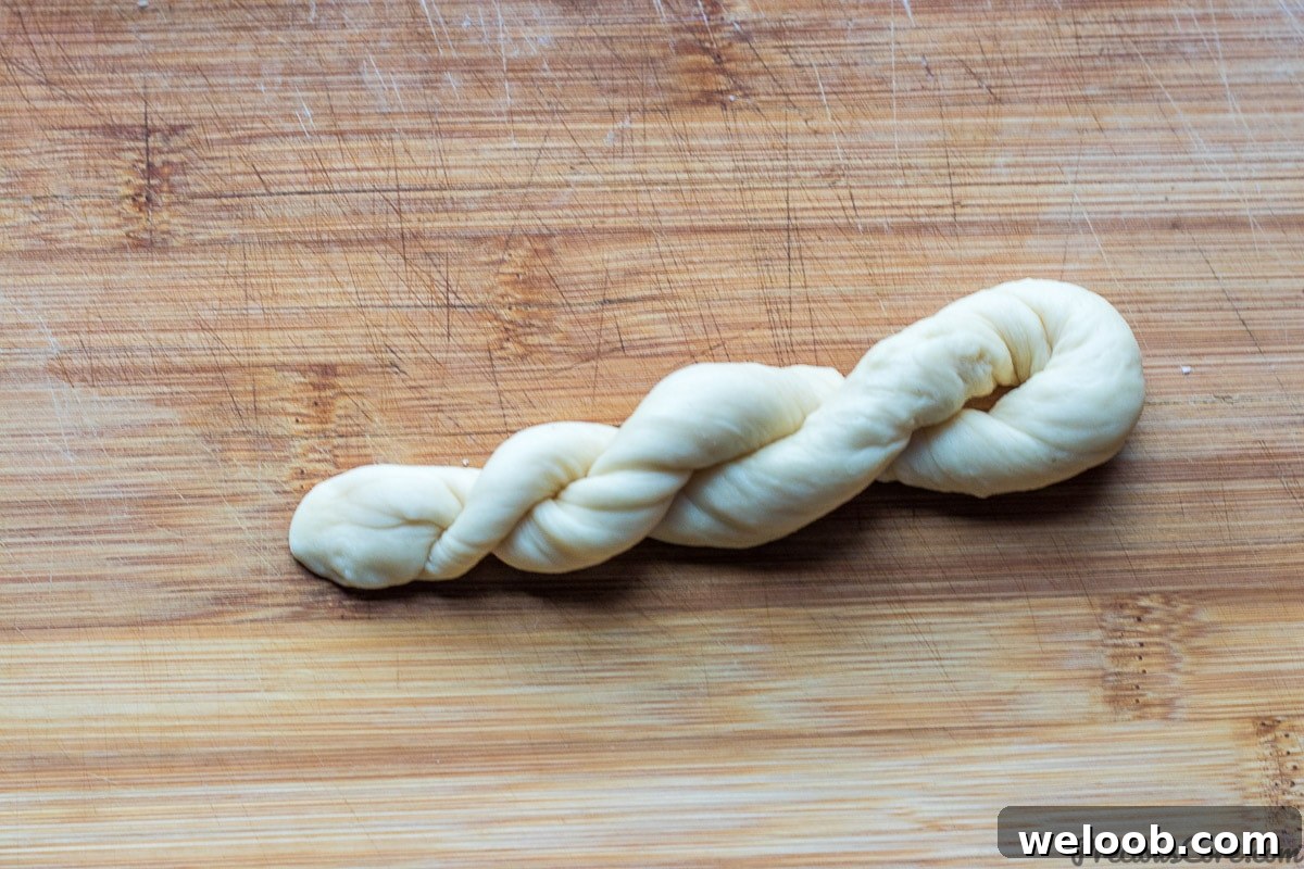 Twisted doughnut ready for fying