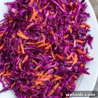 red cabbage slaw on a platter