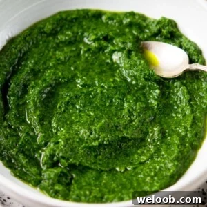 A close up of parsley pesto