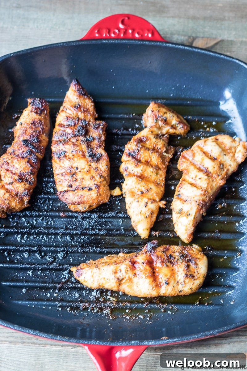 Grilled chicken tenders in grill pan