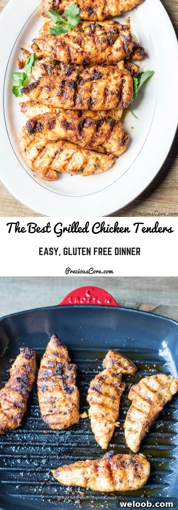 Collage with text "The Best Grilled Chicken Tenders Easy, Gluten Free Dinner."
