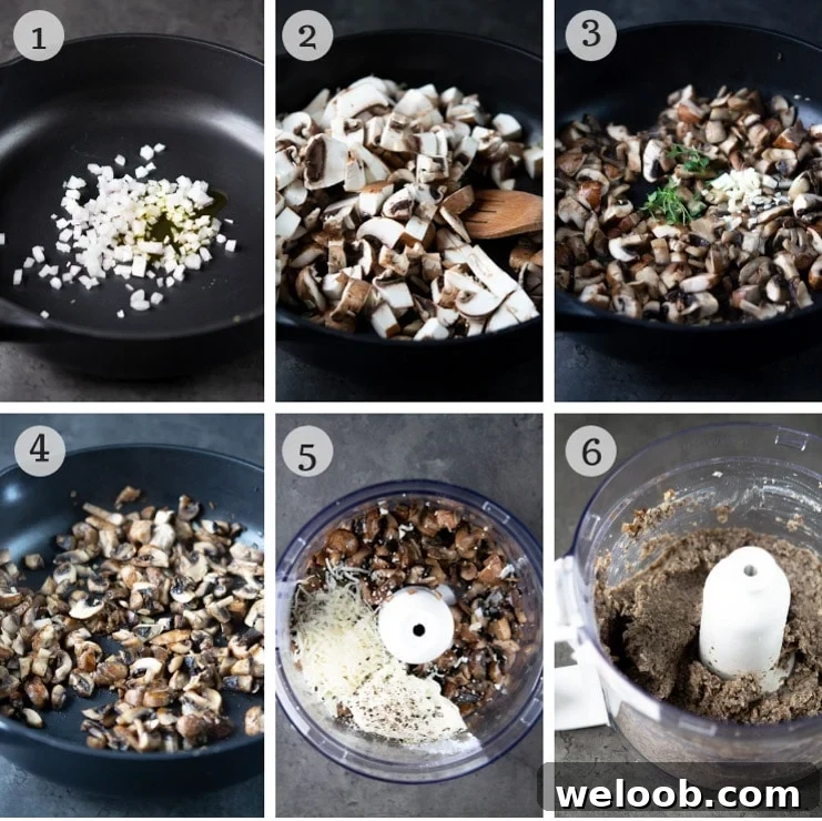 Step by step photos for making the mushroom filling for mushroom ravioli