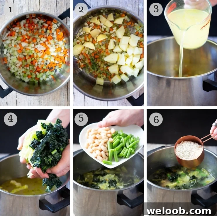 Step by step photos for making Tuscan minestrone soup