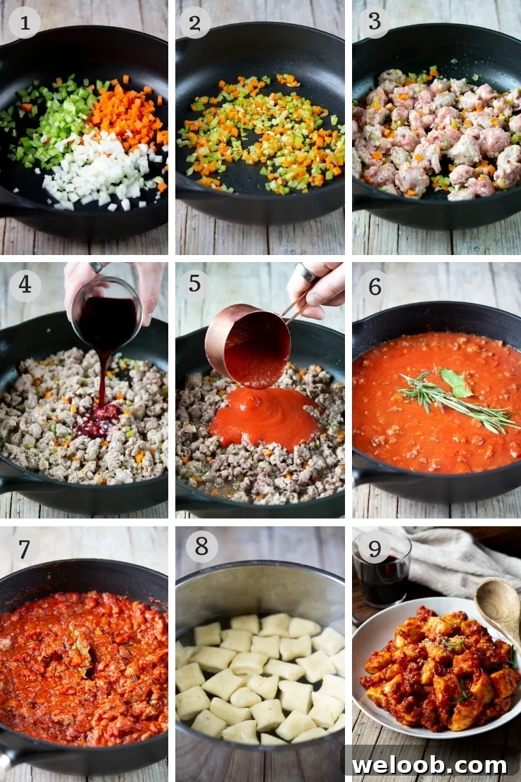 Step by step photos for making an Italian sausage ragu
