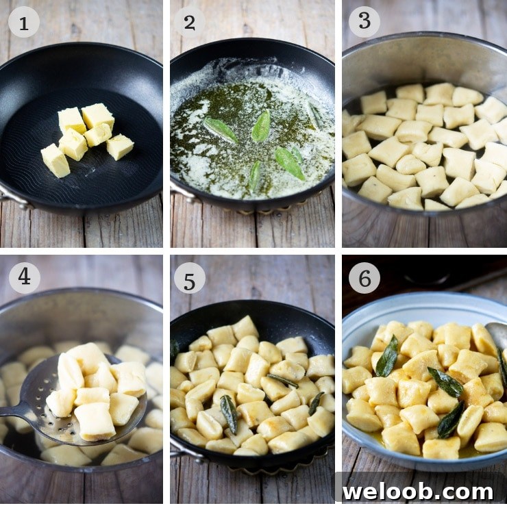 Step by step photos for making gnocchi with brown butter sage sauce