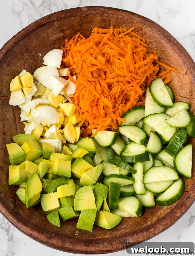 Chopped ingredients in a bowl for Breakfast Salad