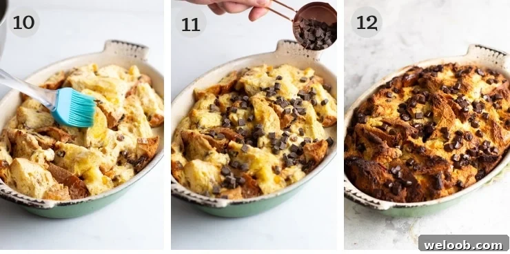 Three step by step photos for making panettone bread pudding