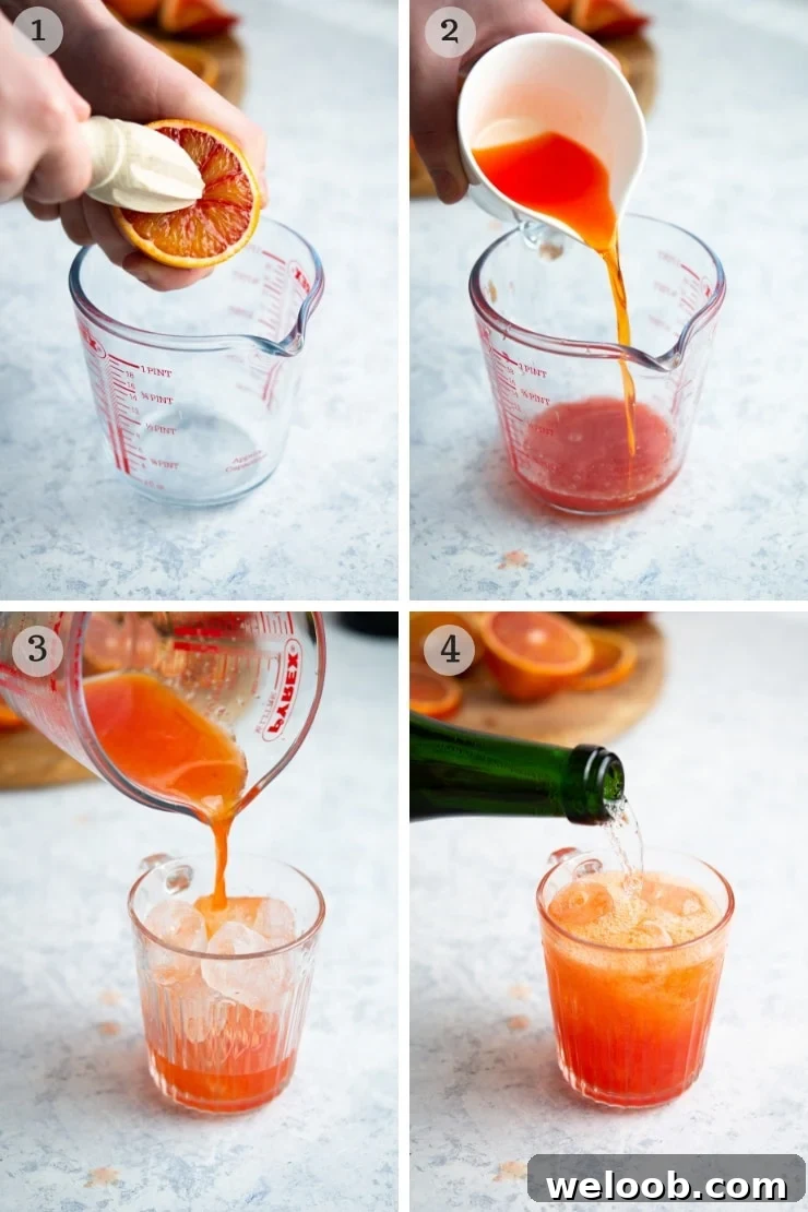 Step by step photos for making a blood orange cocktail