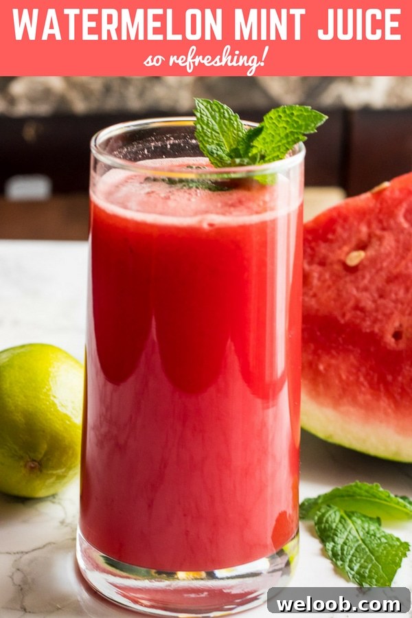 Glass of red Watermelon Mint Juice.