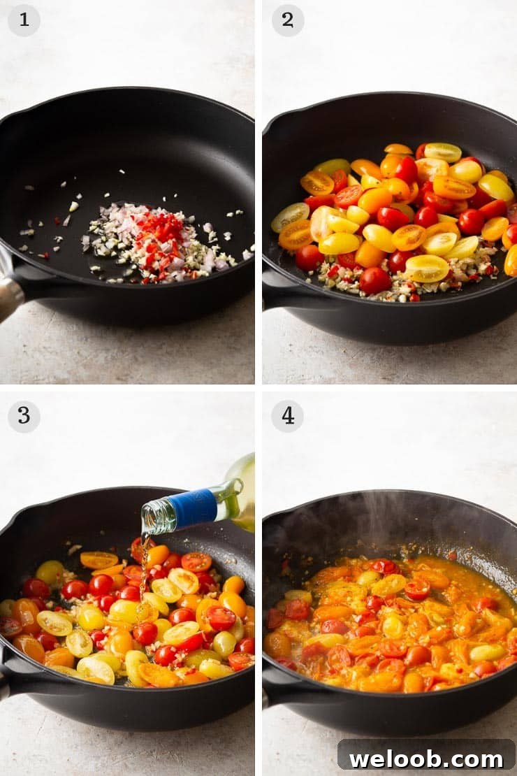 Step by step photos for making shrimp linguine