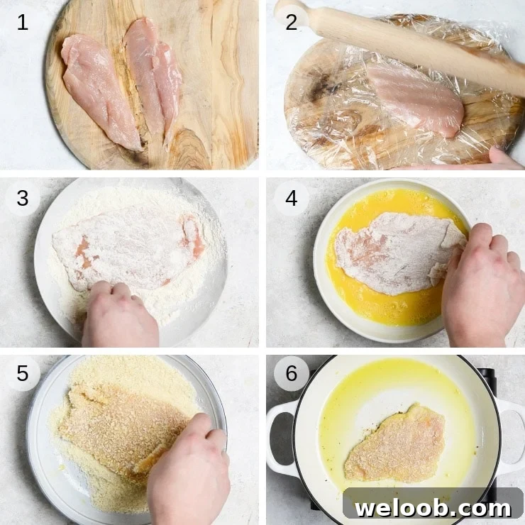 Step by step photos for making breaded Italian chicken cutlets