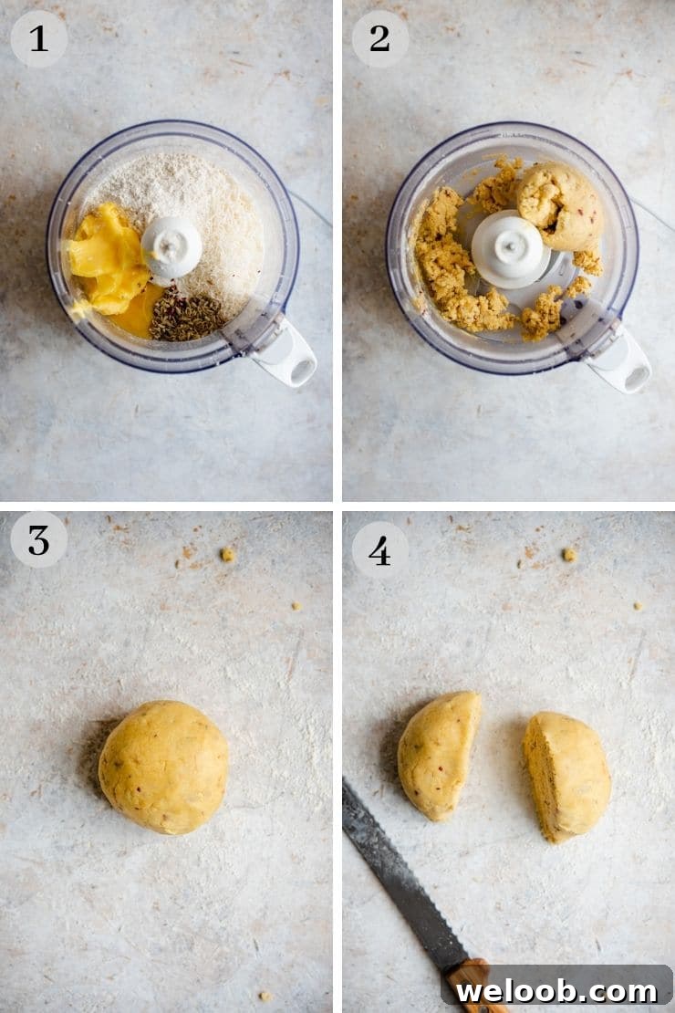 Step by step photos for making parmesan cheese cookies (savoury shortbread)