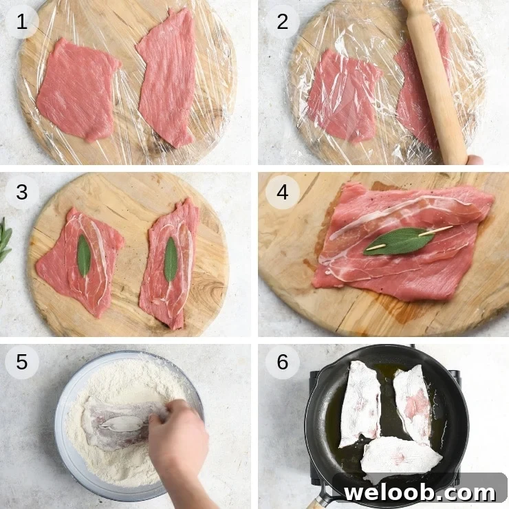 Step by step photos for making veal saltimbocca