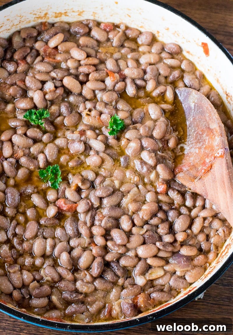 Pot of stewed pinto beans