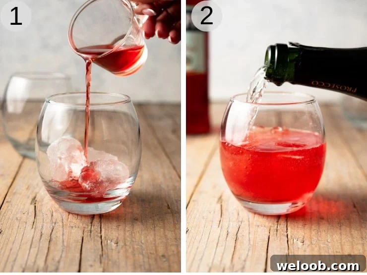 Step by step photos for making a campari cocktail