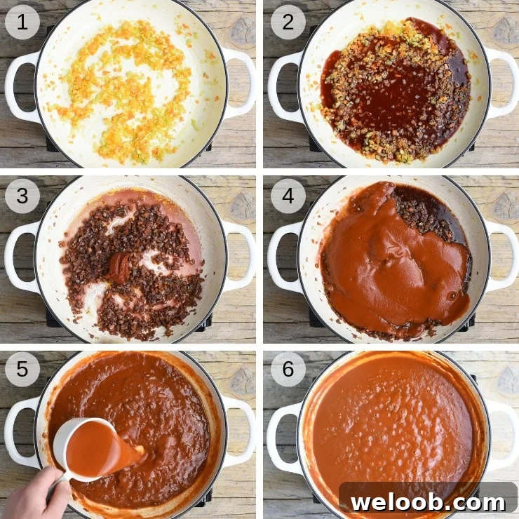 Step by step photos for making leftover pulled pork ragu