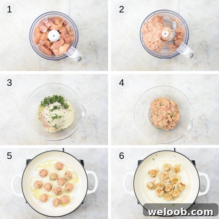 Step by step photos for making chicken meatballs from scratch