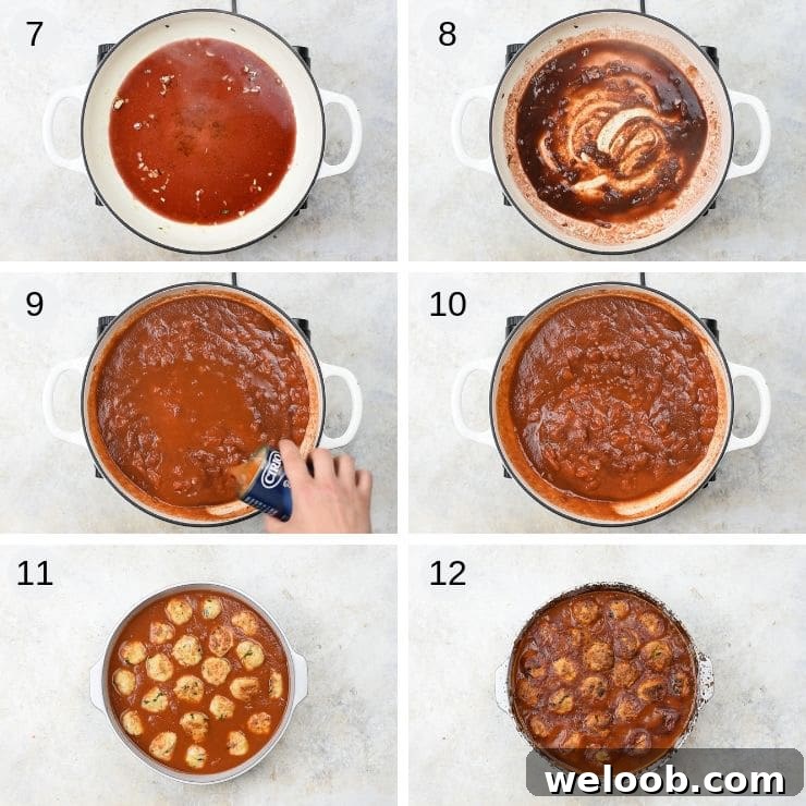 Step by step photos for making baked chicken meatballs in tomato sauce
