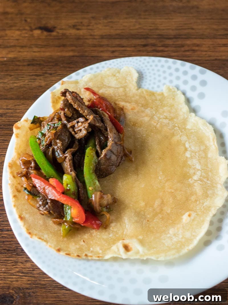 Beef Stir Fry on Flat bread