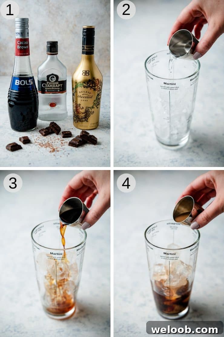 Step by step photos for making a chocolate martini