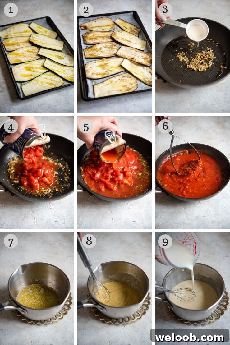 Step by step photos for making an eggplant lasagna
