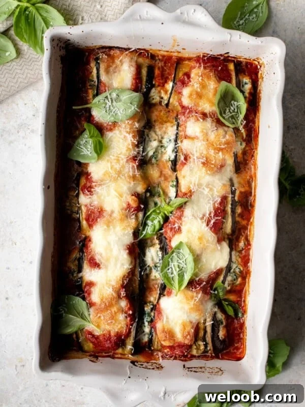 Eggplant rollatini in a baking dish