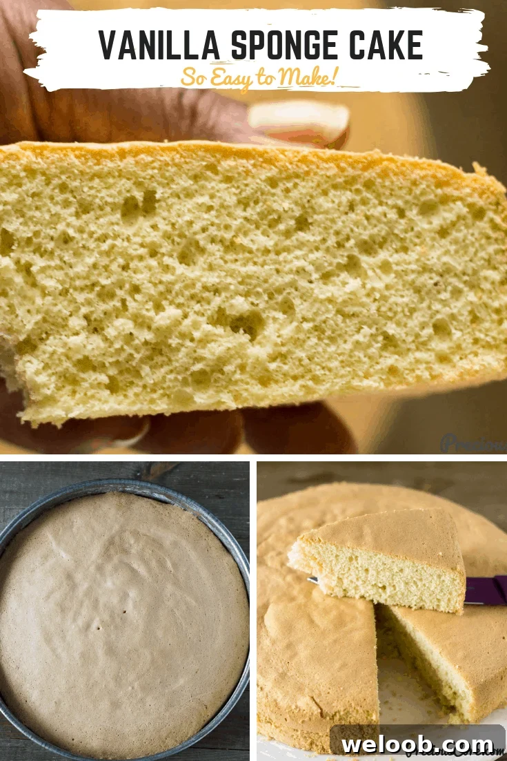 Cake collage with text "Vanilla Sponge Cake So Easy to Make!"