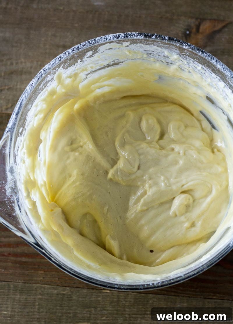 Vanilla Sponge Cake batter in a bowl.