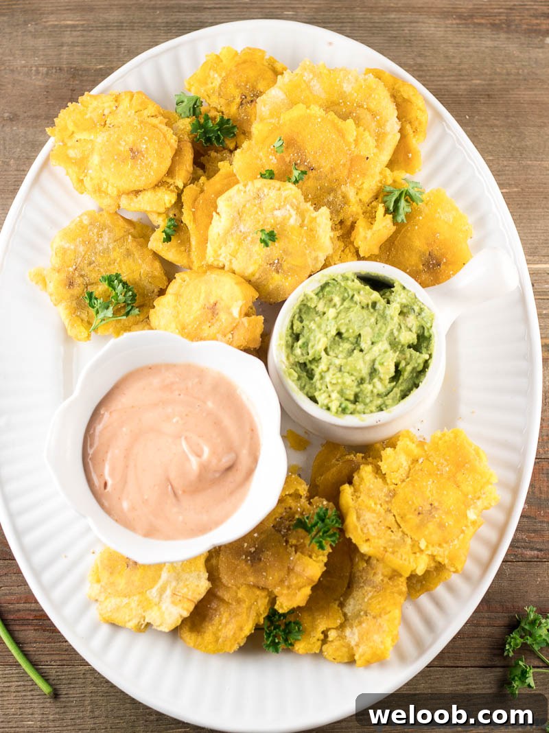 Tray of tostones with dips.