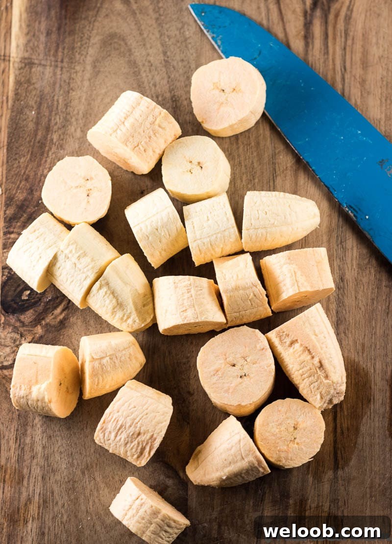 Knife with sliced plantains.