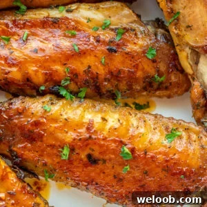 Oven Baked Turkey Wings in a white bowl.