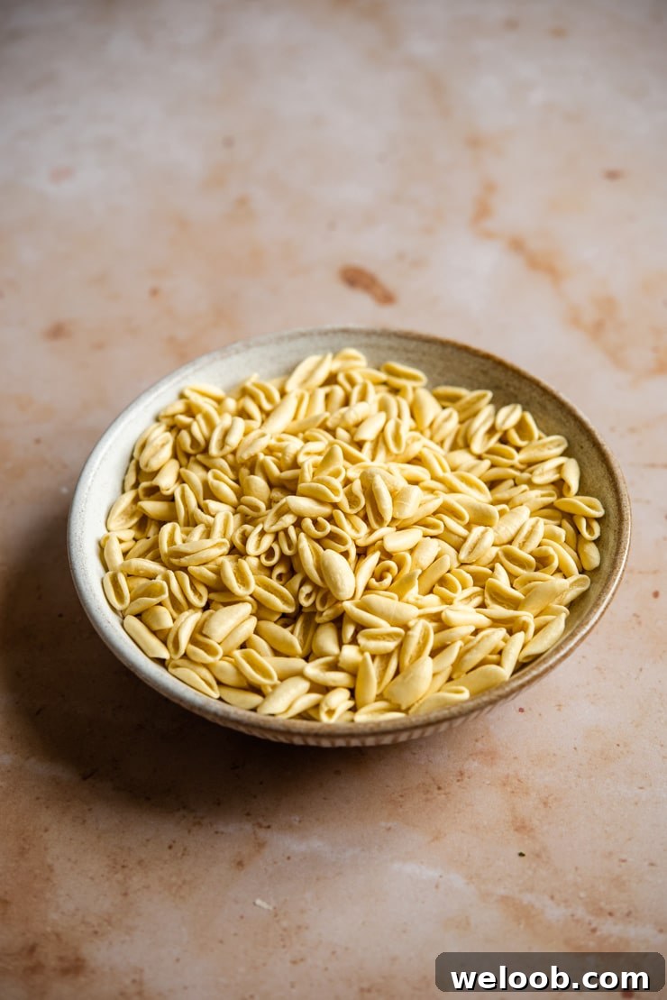 A close up of uncooked cavatelli pasta
