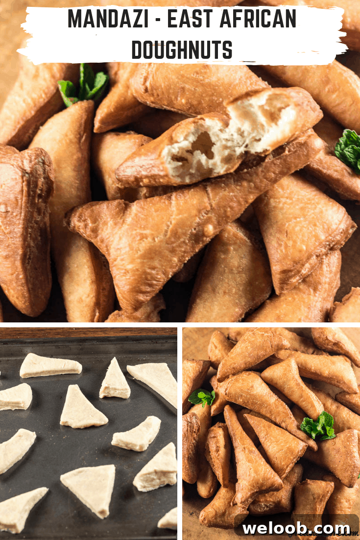 Collage of cooked and uncooked mandazi.