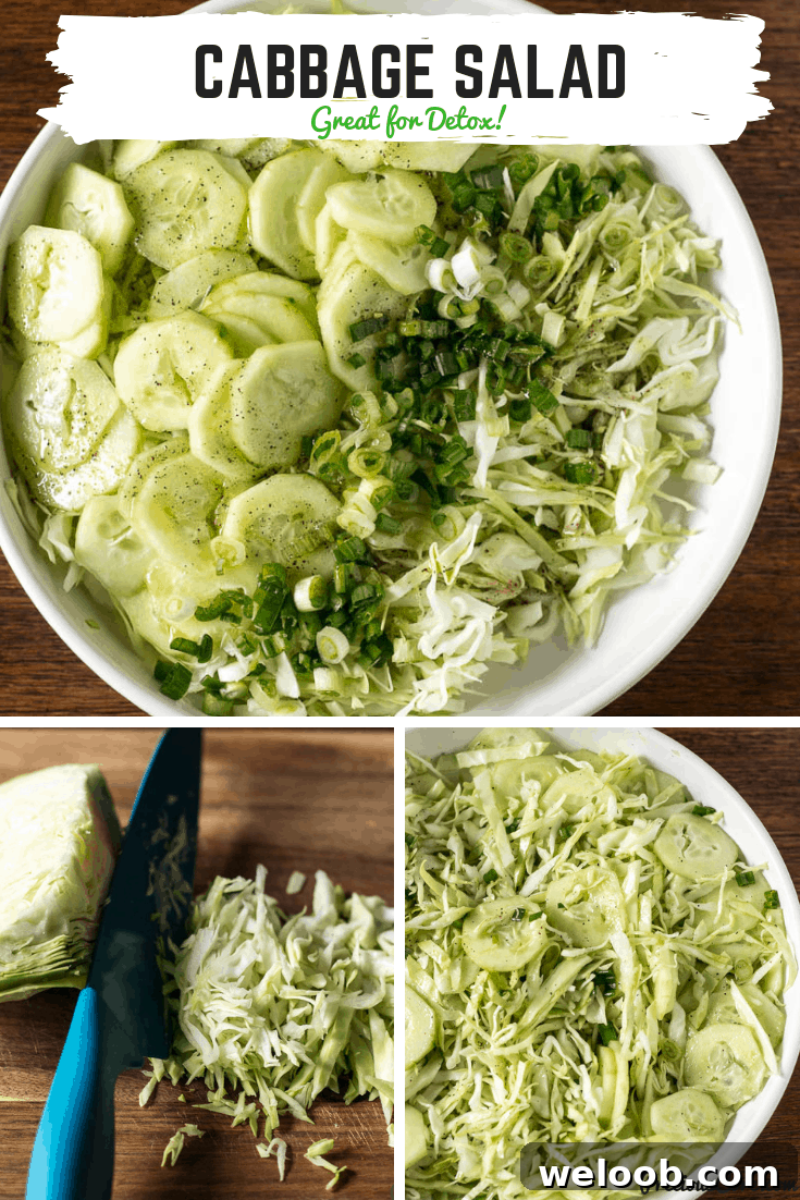 Collage of chopping and creating a cabbage salad.