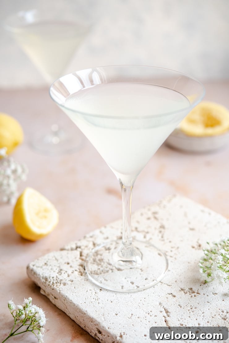 Side shot of a limoncello martini