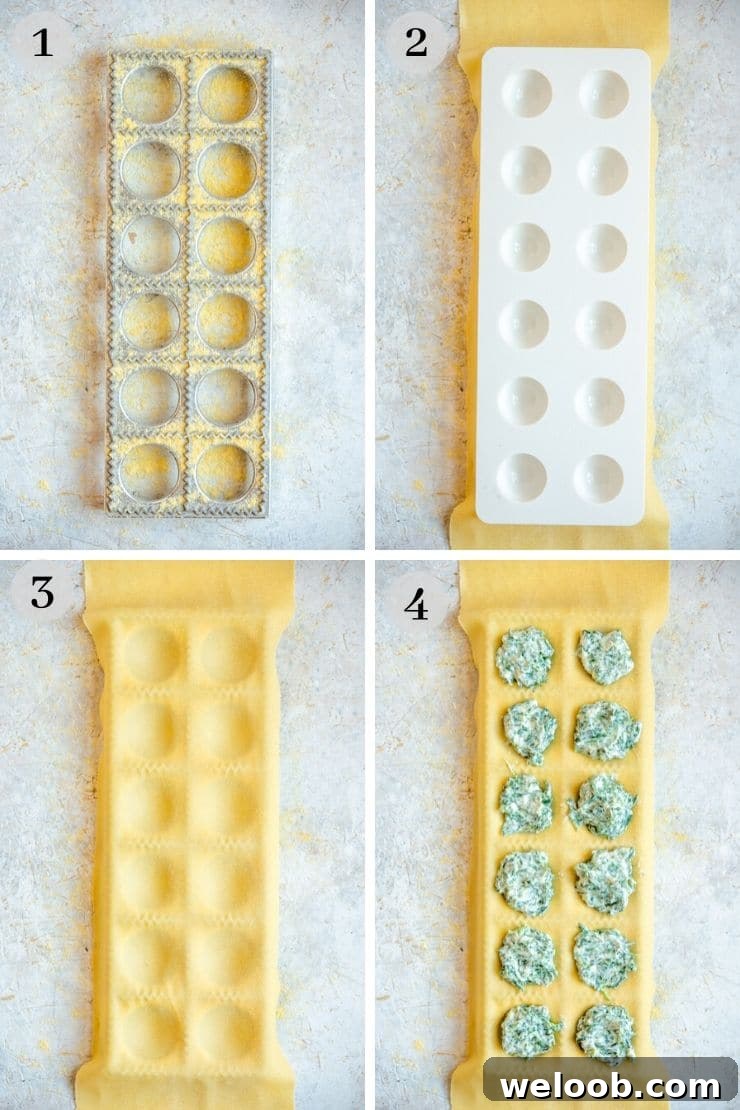 Photos showing how to use a ravioli maker