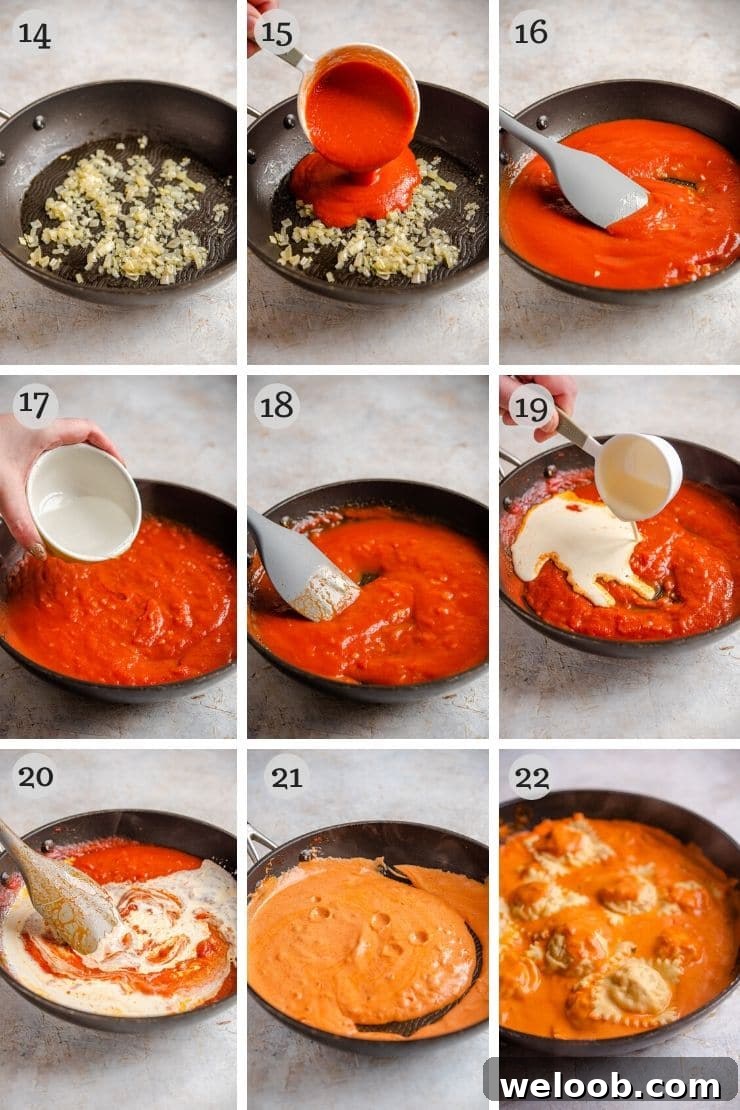 Step by step photos for making vodka cream sauce
