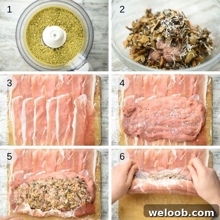 Step by step photos for stuffing a pork tenderloin