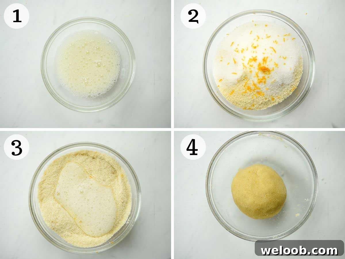 Step by step photos showing how to make Italian almond cookie dough