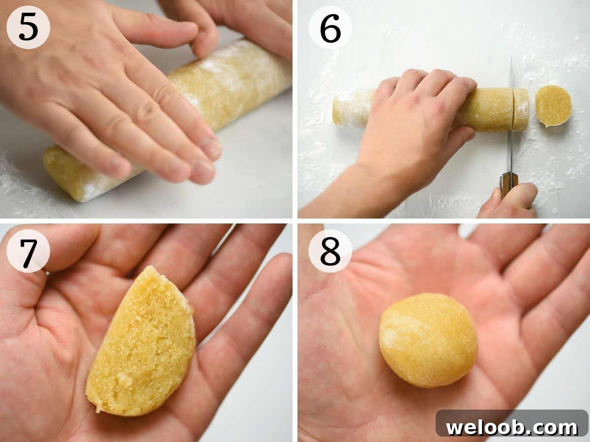 Step by step photos showing how to shape Ricciarelli cookies