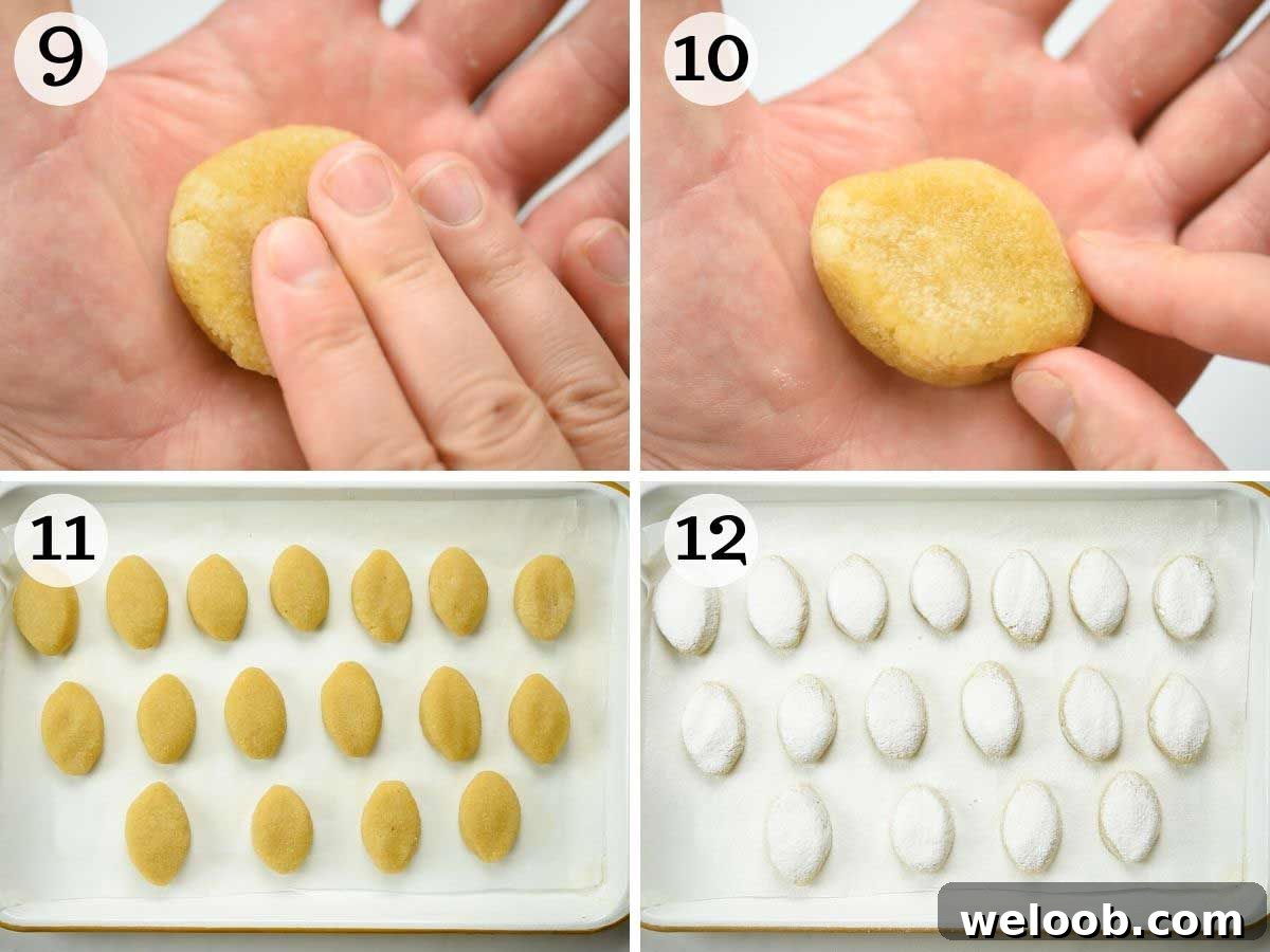 Step by step photos showing how to prepare Ricciarelli cookies for baking