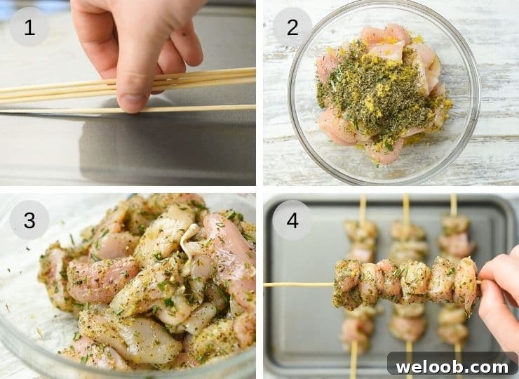 Step by step photos for making chicken spiedini