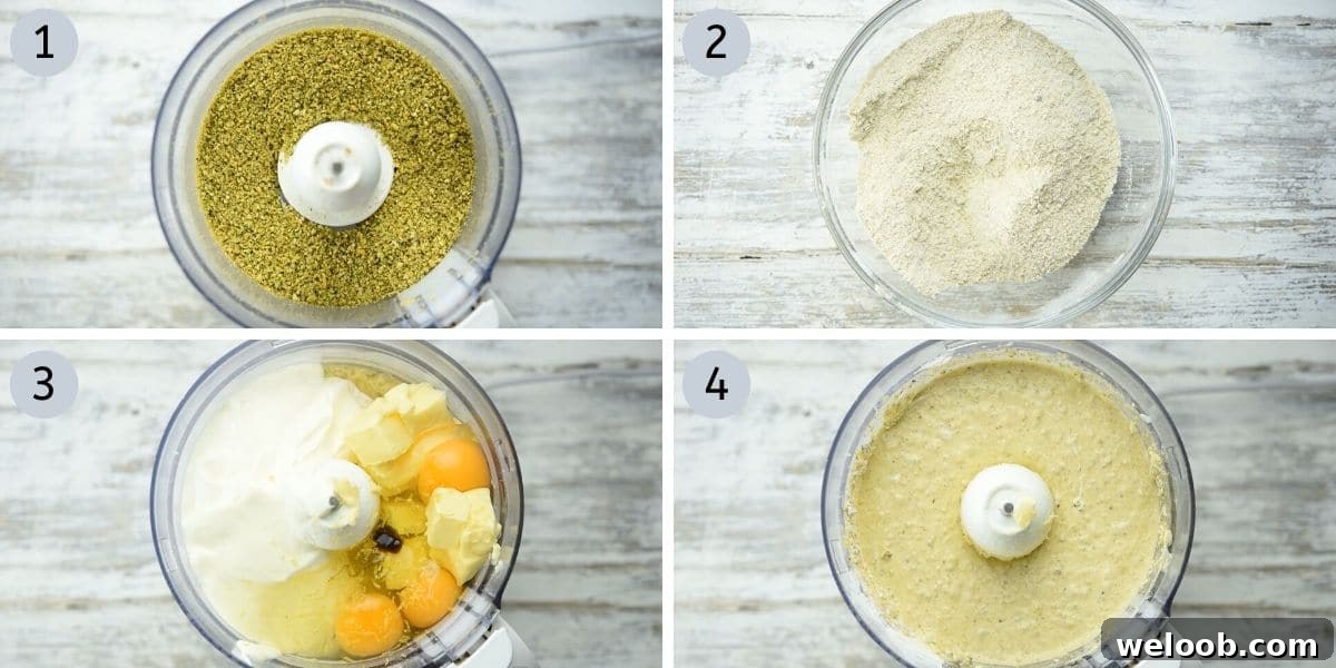 Step by step photos showing how to make pistachio muffins