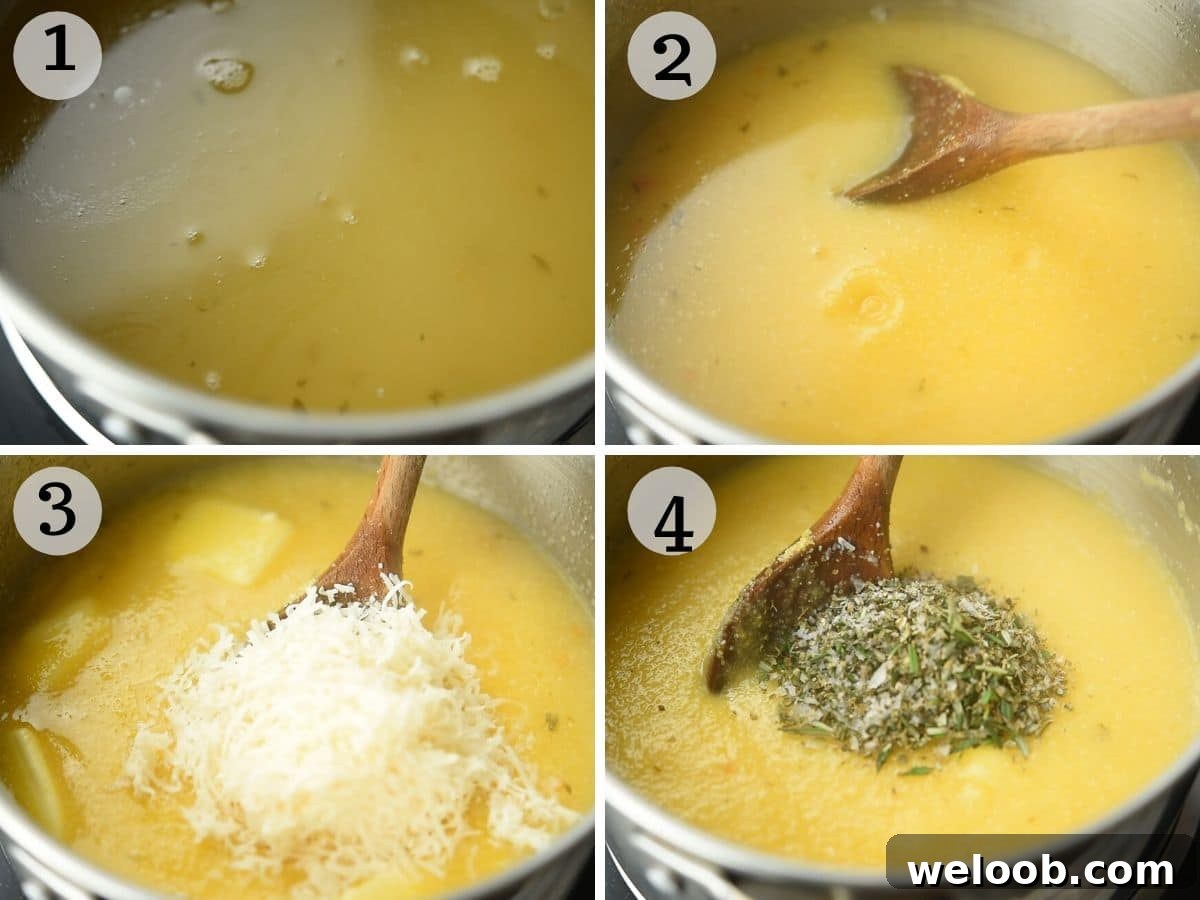 Step by step photos for making polenta from scratch