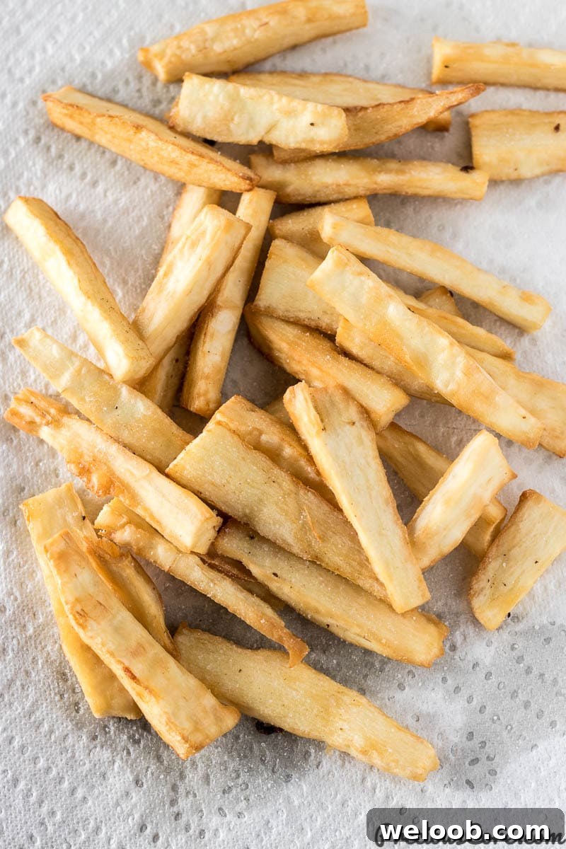 Yuca Fries on a paper towel.
