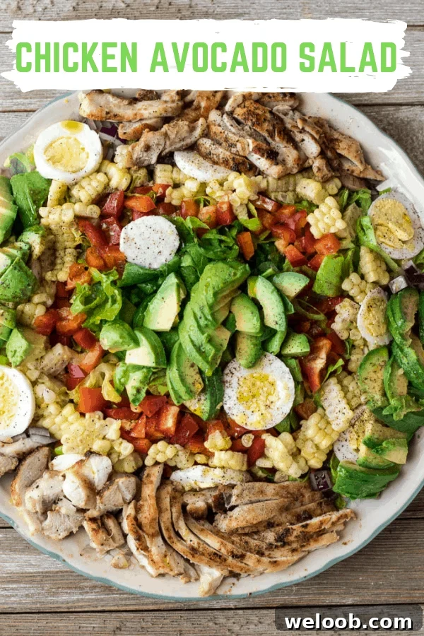 Image with text of Chicken Avocado Salad