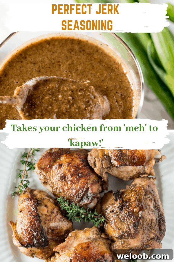 Jamaican jerk pictures with text 'Takes your chicken from 'meh' to 'kapaw!''
