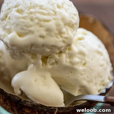 Square image of coconut ice cream