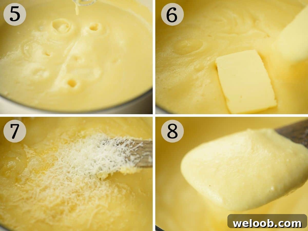 Step by step photos showing how to make creamy polenta
