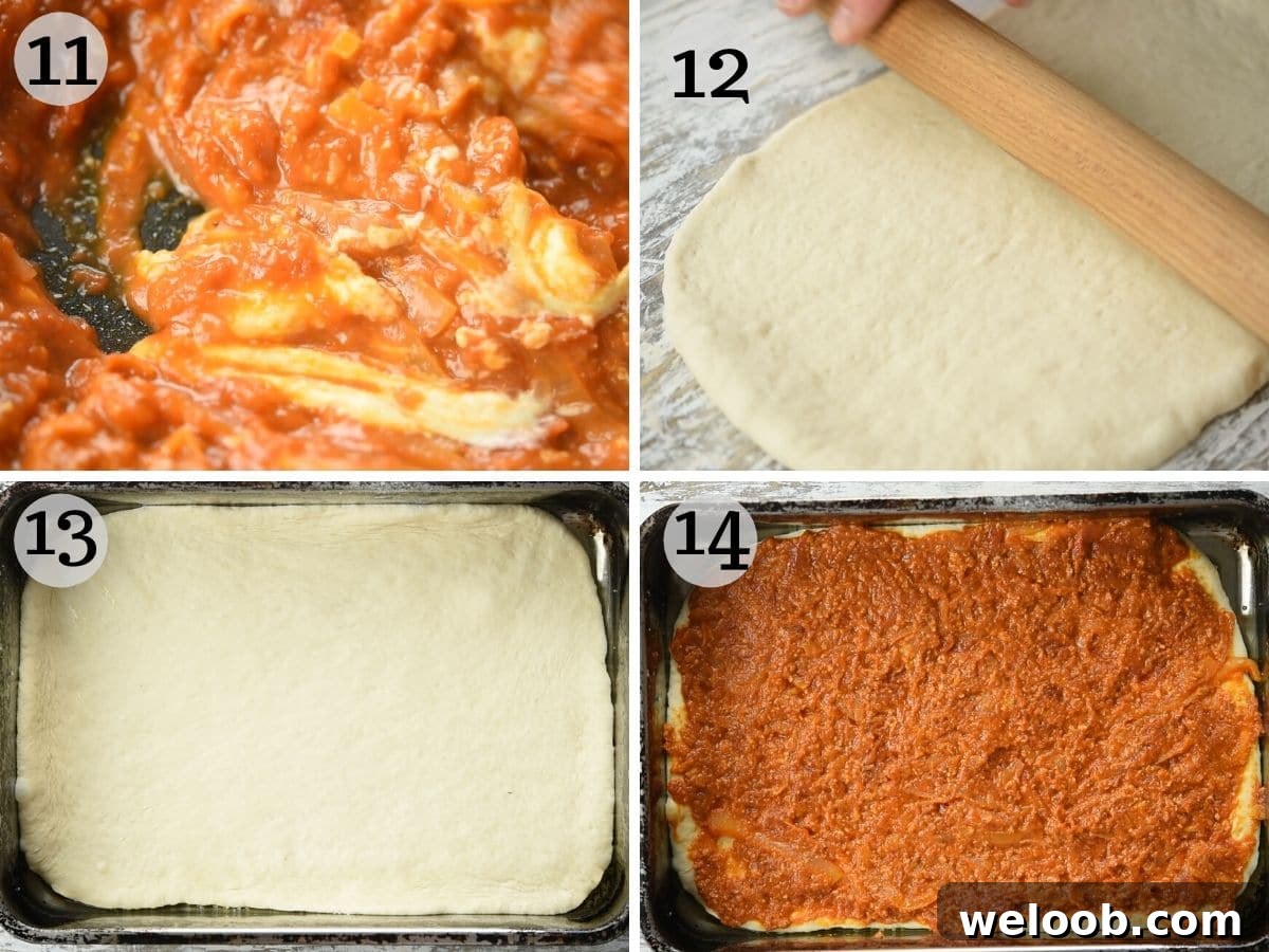 Step by step photos showing how to roll out the pizza dough